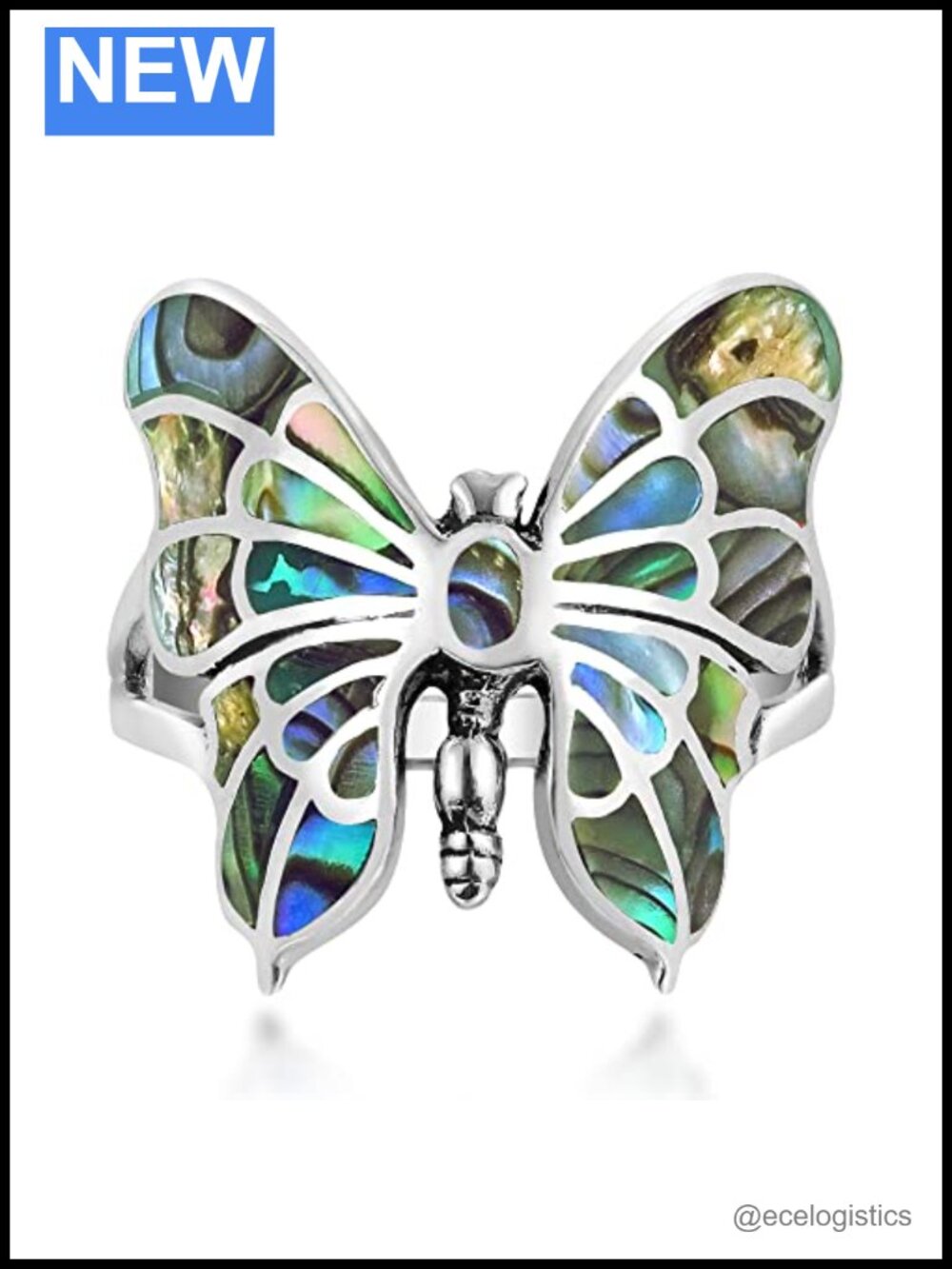 Sterling Silver Butterfly Abalone Shell Inlay Ring Women 925